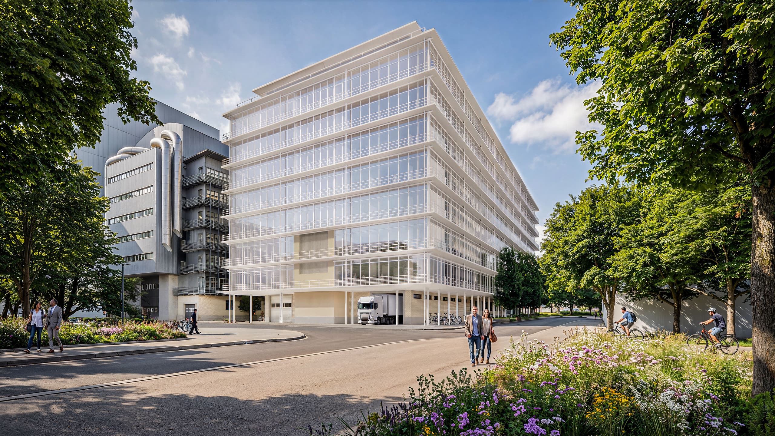 Gebäude FLOW im Neuen Klybeck Aussenansicht von Norden 