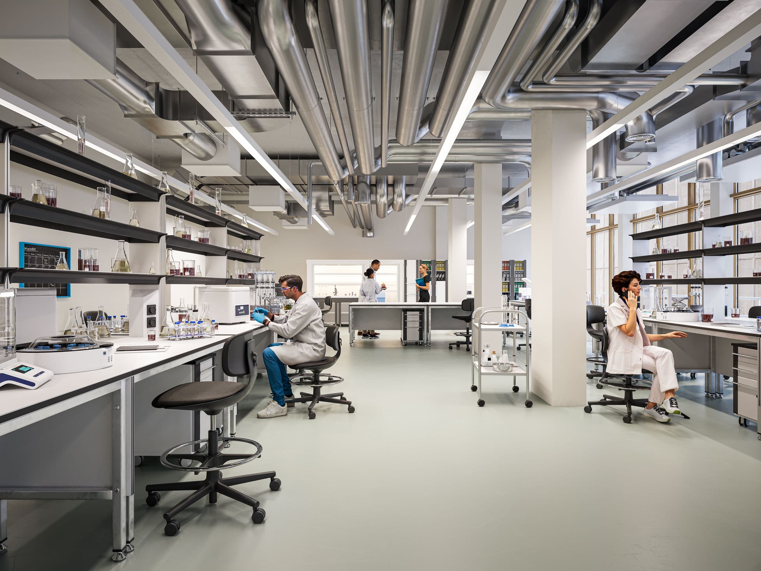 Ansicht einen Labors im Gebäude FLOW im Neuen Klybeck in Basel