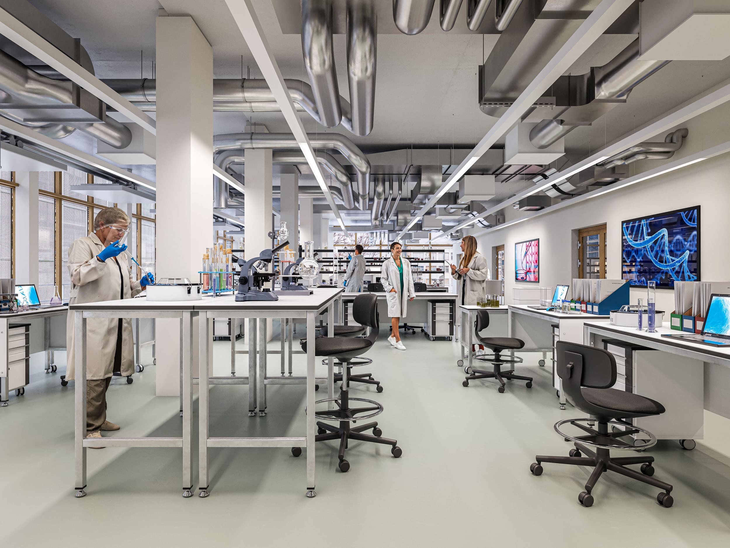 Ansicht eines Labors im Gebäude FLOW im Neuen Klybeck in Basel