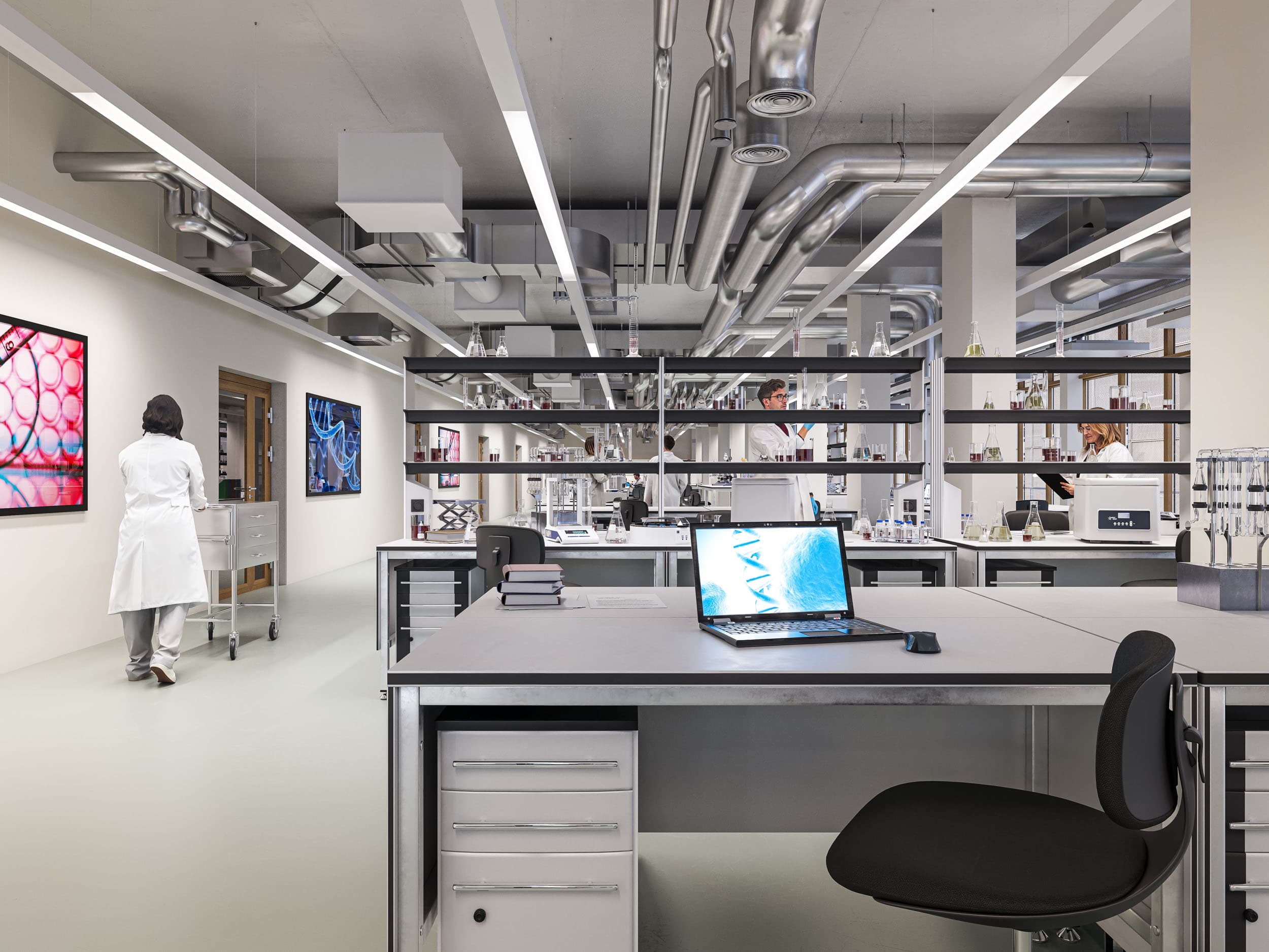 Ansicht eines Labors im Gebäude FLOW im Neuen Klybeck in Basel